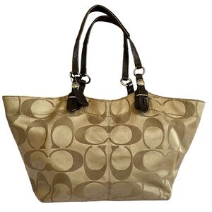 Vintage Coach Tan Canvas Tote with Signature Pattern
